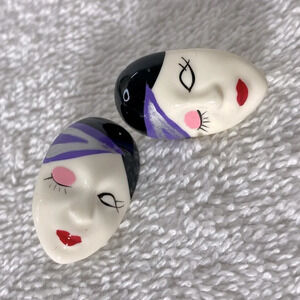 Vintage Painted Plastic Flapper Mask Pierced Earrings